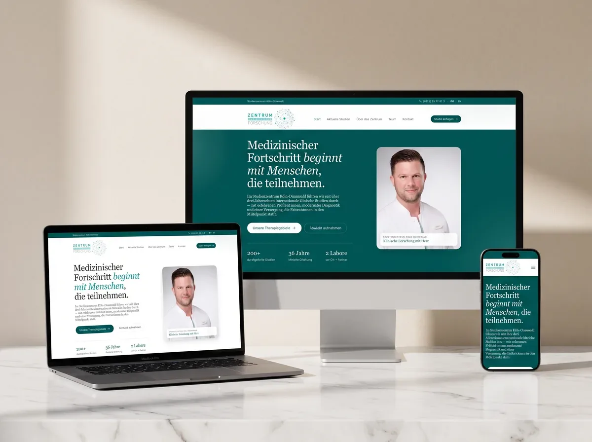 Zentrum für klinische Forschung — neue Astro-Website 2026 auf iMac, MacBook und iPhone