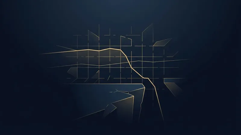 Abstrakte gold-blaue Grafik: eine Messkurve bricht an einer Kante ab, während eine zweite Linie stabil weiterläuft