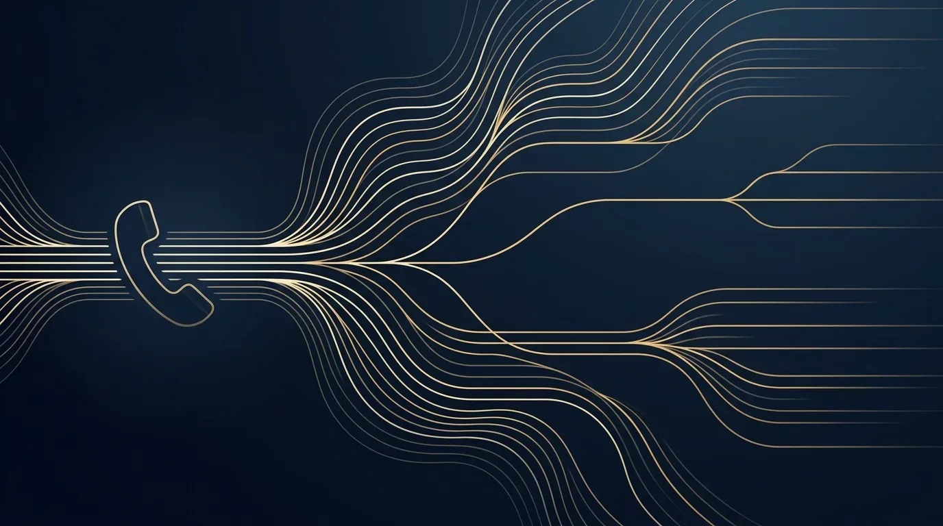 Abstrakte Schallwellen-Geometrie in Gold vor dunkelblauem Hintergrund
